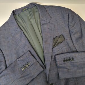 Wilkes & Riley Madison Mens Midnight Blue Shadow Check 100% Wool Blazer 44S EUC